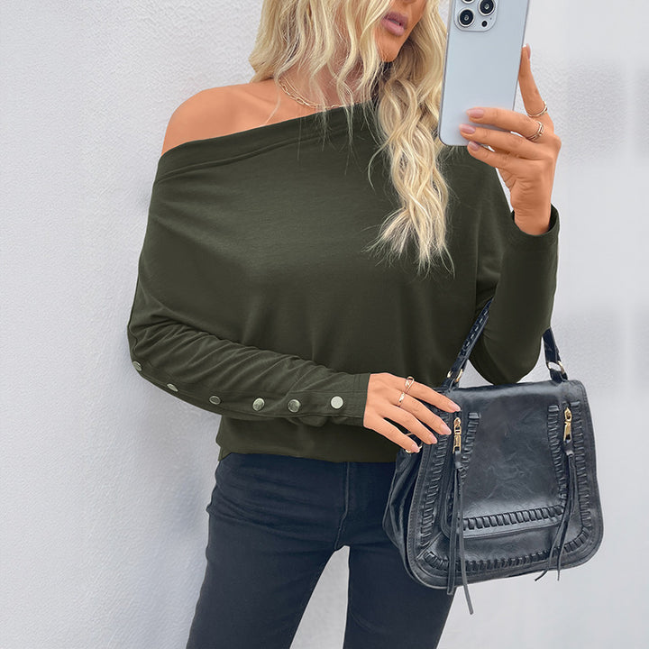 Women's Oversized Off-Shoulder Long Sleeve Shirt with Batwing Sleeves and Button Cuffs Mune Fashion
