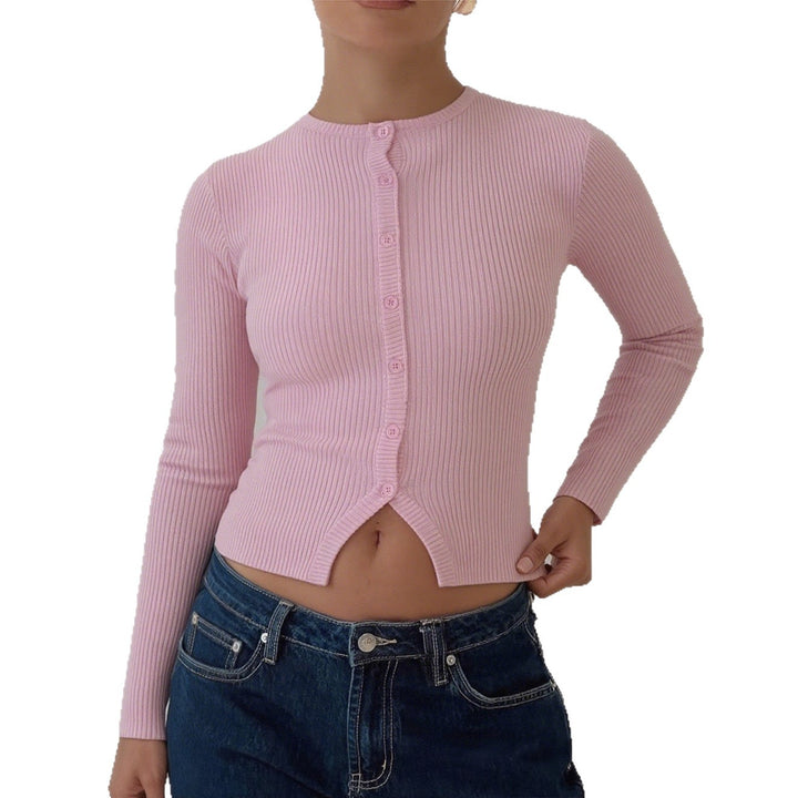Women’s short ribbed button cardigan with round neckline, fitted cut and stretch content Mune Fashion