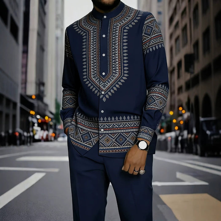 Men's Elegant Long Sleeve Shirt with Unique Texture Pattern Mune Fashion