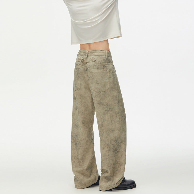 Men's Wide Velour Look Marlene Pants with Floor-Length Hem and Relaxed Fit Mune Fashion