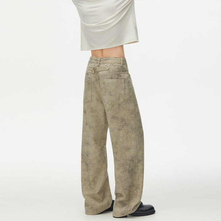 Men's Wide Velour Look Marlene Pants with Floor-Length Hem and Relaxed Fit Mune Fashion