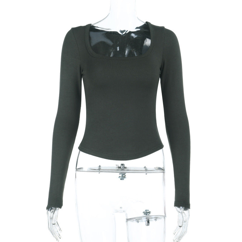 Damen Enganliegendes Langarm-Croppedshirt mit quadratischem Ausschnitt Mune Fashion