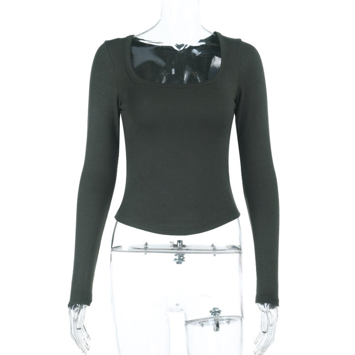 Damen Enganliegendes Langarm-Croppedshirt mit quadratischem Ausschnitt Mune Fashion