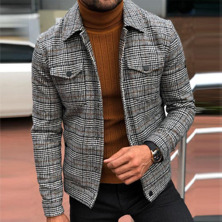 Men's Checked Overshirt Jacket made of Wool Blend with Breast Pockets Mune Fashion