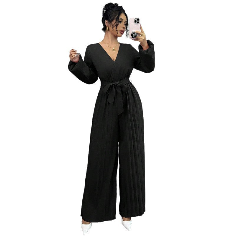 Women Elegant Pleated Jumpsuit Mune Fashion