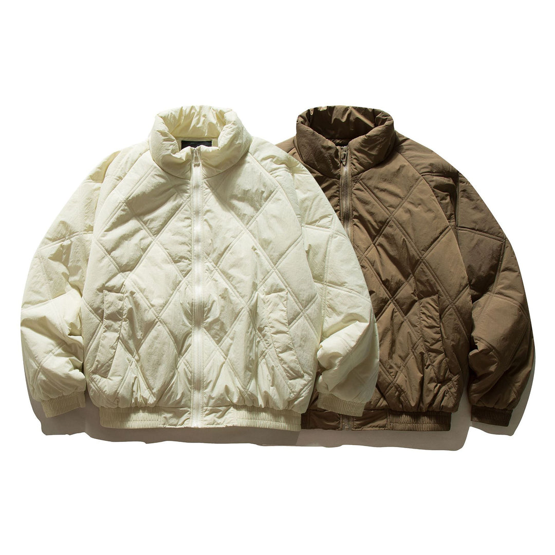 Unisex Boxy Padded Blouson with Diamond Quilting and High Funnel Collar Mune Fashion