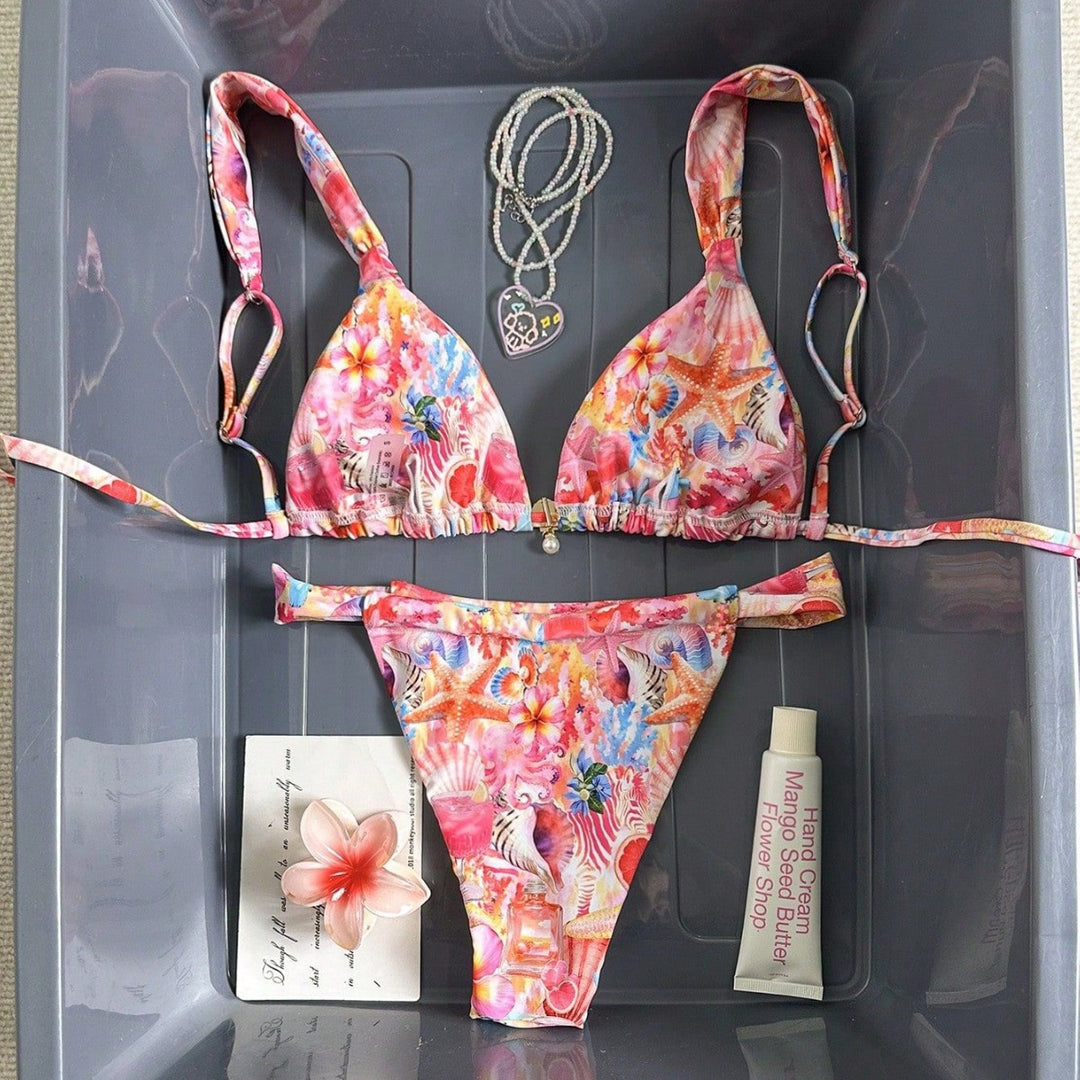 Women's Floral Design Triangle Bikini with Adjustable Straps Mune Fashion