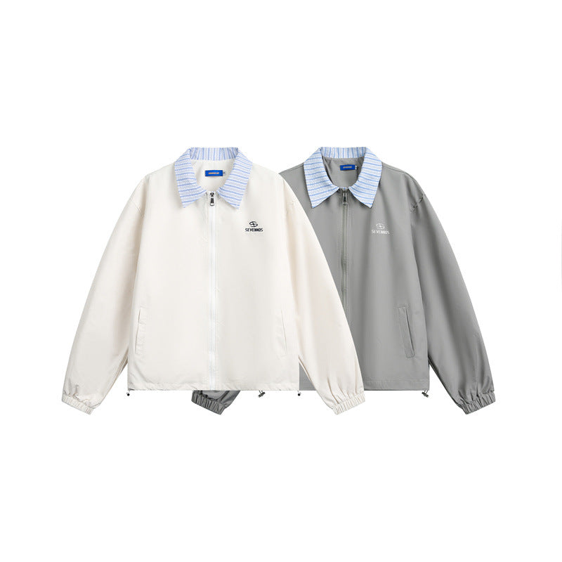 Men's Lightweight Boxy Transitional Jacket with Contrast Collar Elastic Hem Finishes and Concealed Zipper Mune Fashion