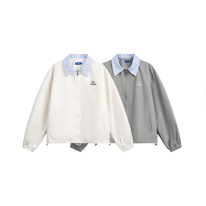 Men's Lightweight Boxy Transitional Jacket with Contrast Collar Elastic Hem Finishes and Concealed Zipper Mune Fashion