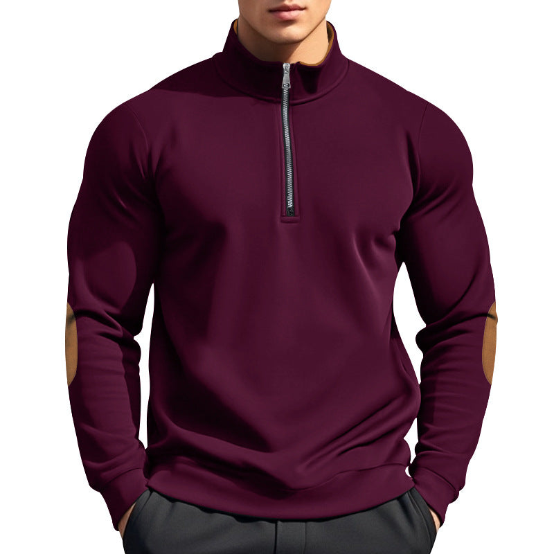 Men's half-high zip pullover with stand-up collar, elbow patches and modern regular fit Mune Fashion