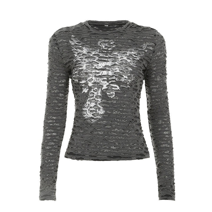 Women's Fitted Structured Long Sleeve Shirt with Metallic Skeleton Print Mune Fashion