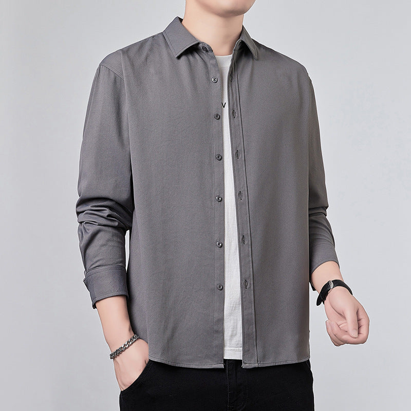 Men's Long Sleeve Shirt with Relaxed Fit and Light Satin Look Mune Fashion