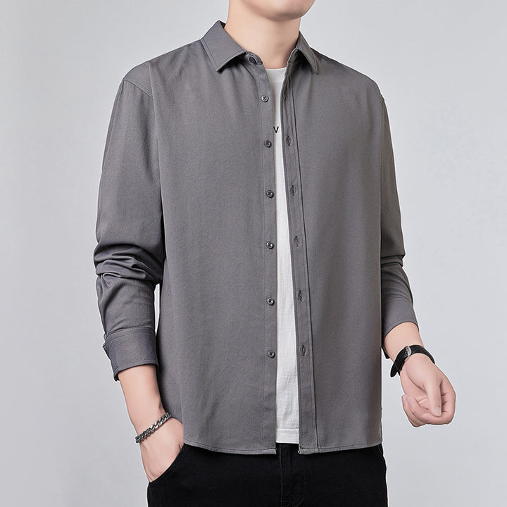 Men's Long Sleeve Shirt with Relaxed Fit and Light Satin Look Mune Fashion