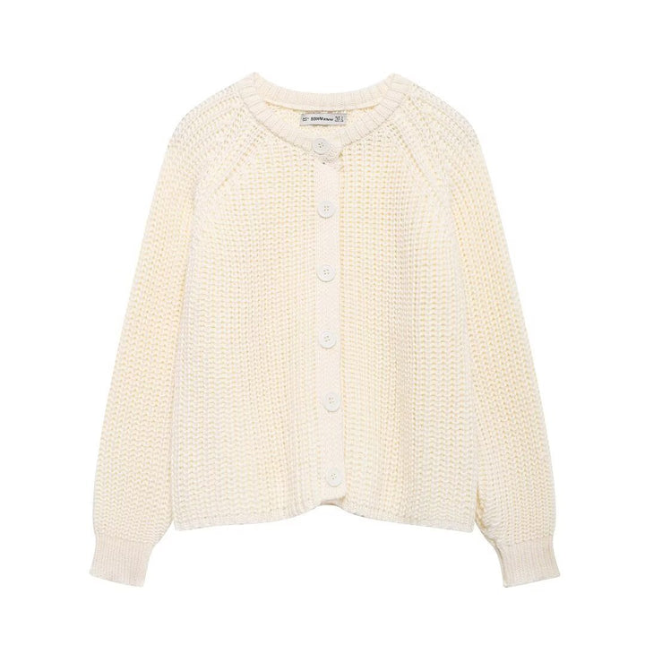 Women chunky knitted raglan cardigan with balloon sleeves and full button placket Mune Fashion
