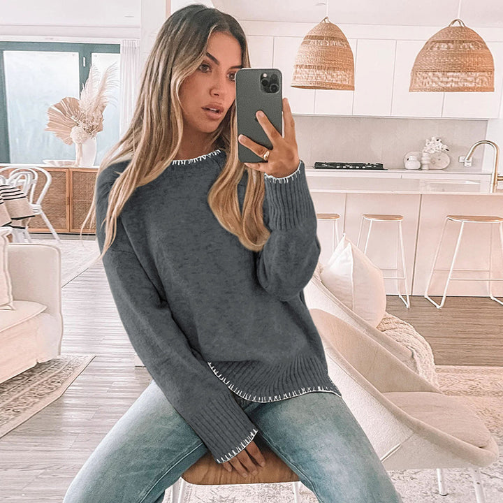 Women's Casual Knit Sweater with Rib Details Mune Fashion