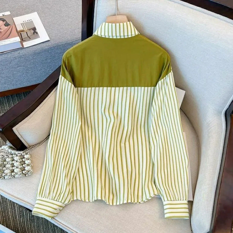 Ladies' loose striped blouse with decorative neck scarf Mune Fashion