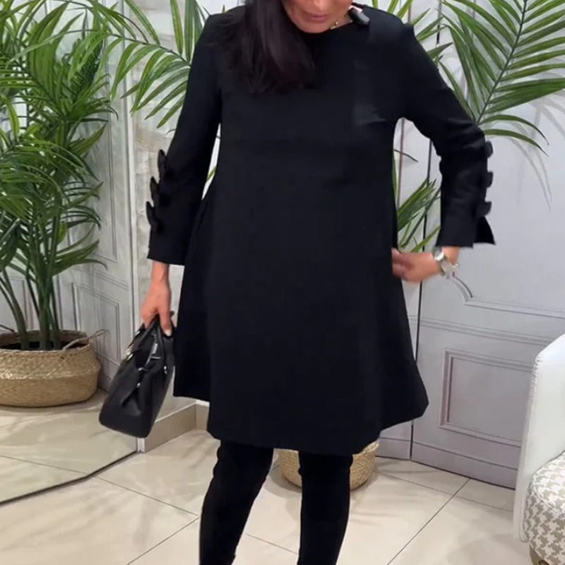 Women's A-line tunic dress with layered decorative flounce sleeves Mune Fashion