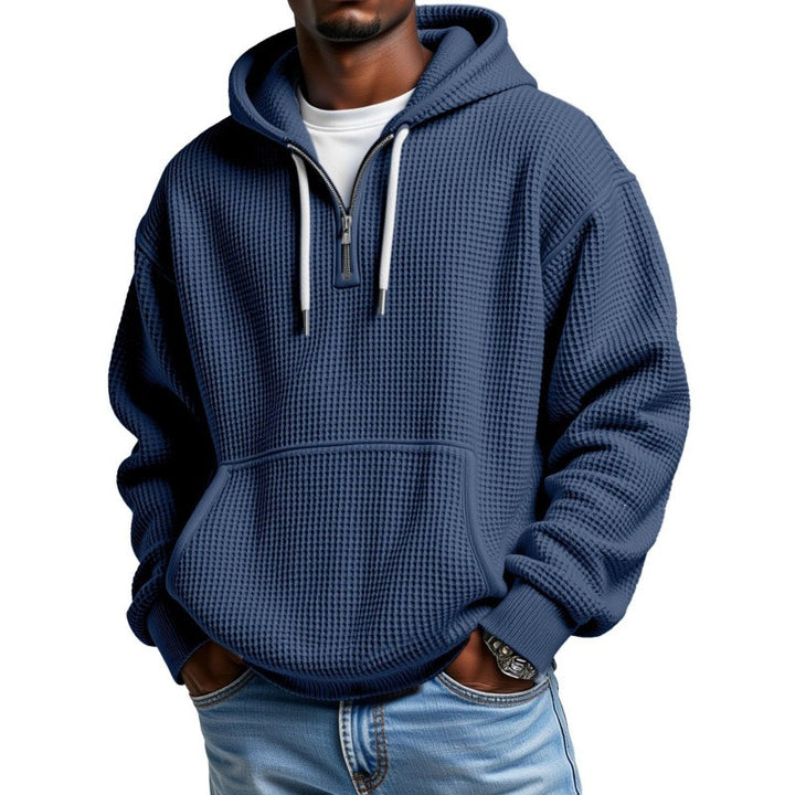 Men's Waffle Knit Halfzip Hoodie with Kangaroo Pocket Mune Fashion