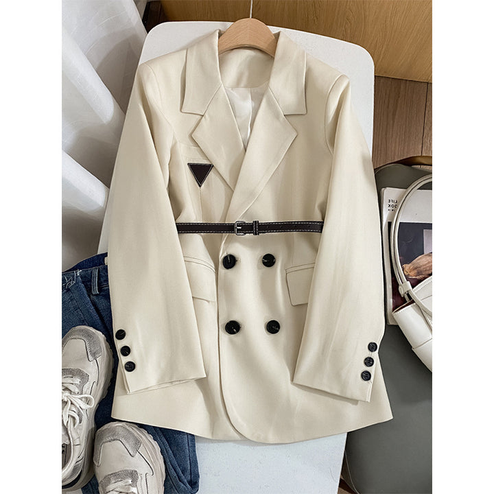 Women's Stylish Double-Breasted Blazer with Waist Belt Mune Fashion