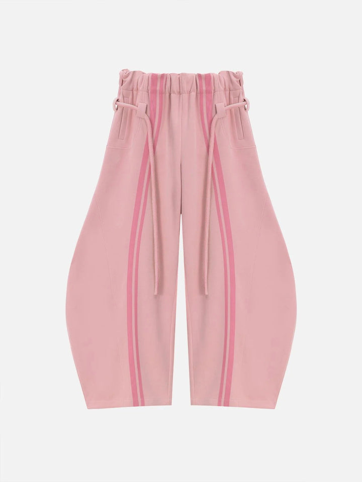 Women loose Balloon Pants with paperbag waistband, long drawstring and side contrasting stripes Mune Fashion