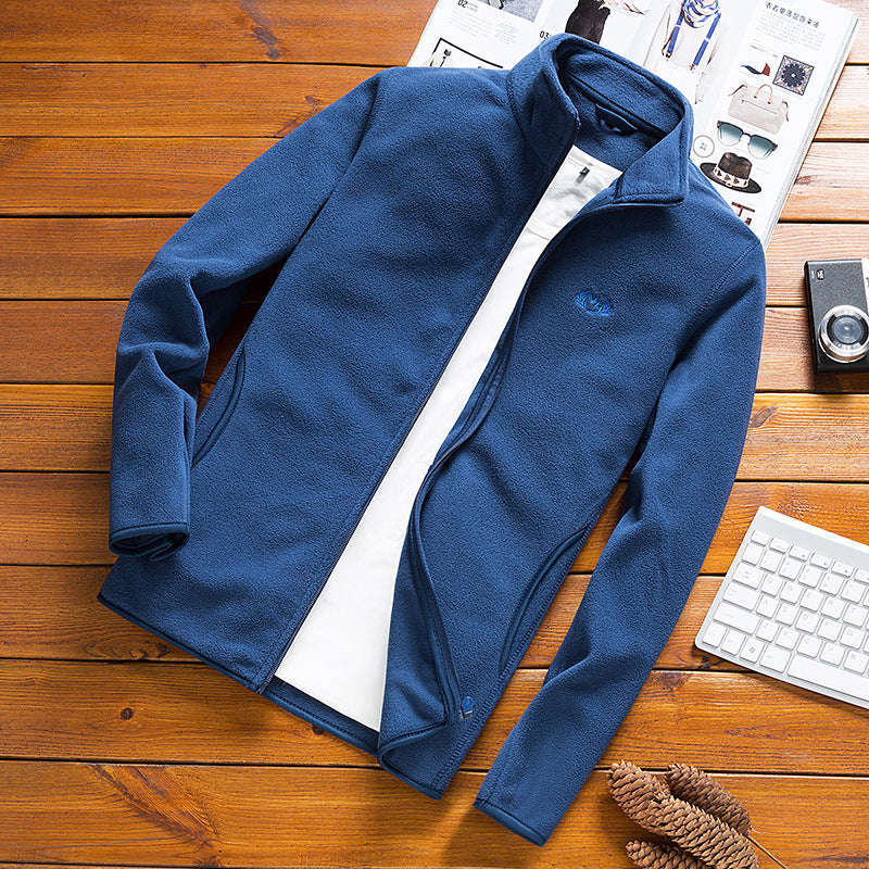 Men's fleece jacket with stand-up collar, wind-resistant microfiber outer layer, and slim-regular fit Mune Fashion