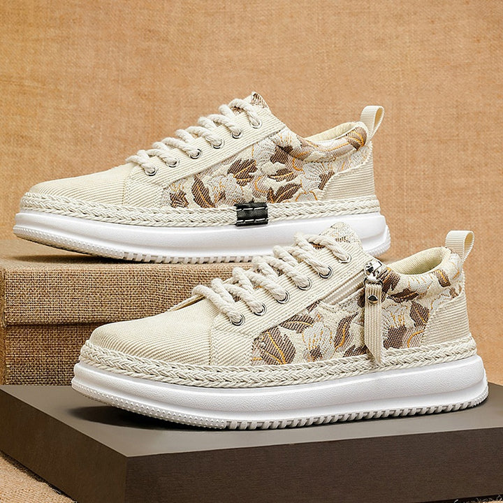 Women's embroidered espadrille platform sneakers with floral jacquard, braided cord sole, and cushioned inner lining Mune Fashion