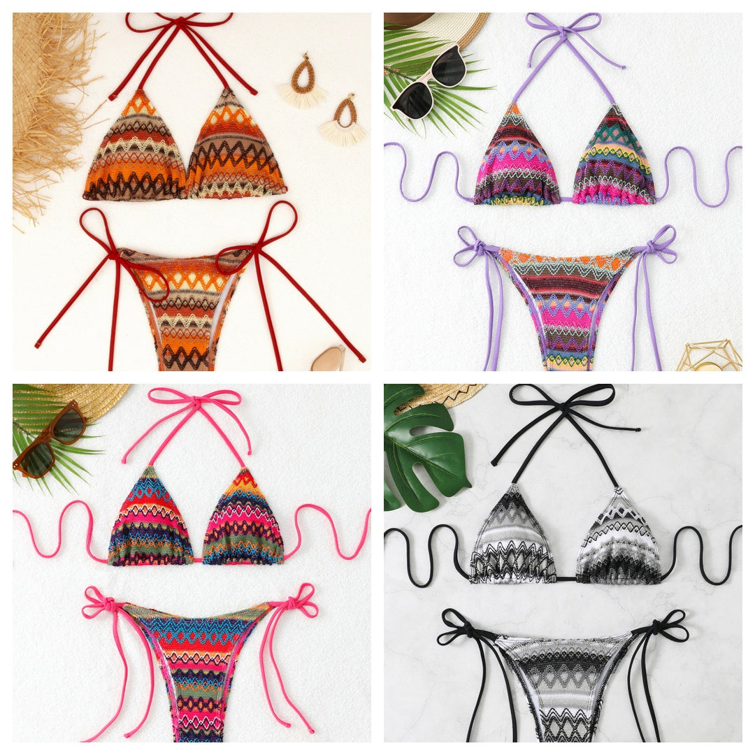 Women's Triangle Bikini with Cheerful Pattern and Adjustable Straps Mune Fashion