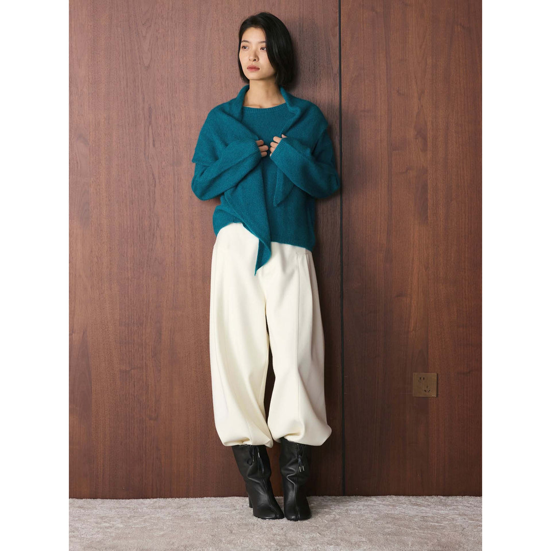 Ladies Soft Fine Knit Sweater with Voluminous Loop Collar and Boxy Silhouette Mune Fashion