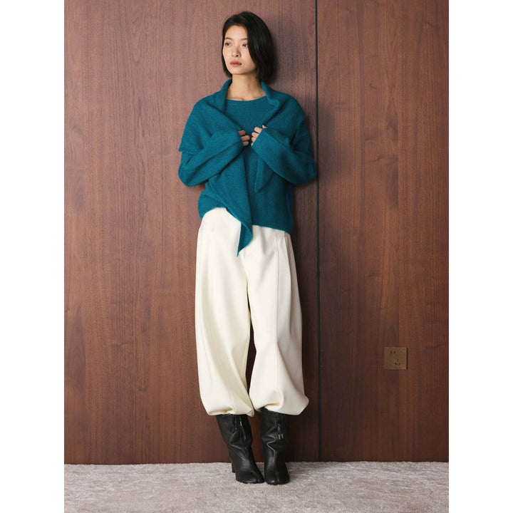 Ladies Soft Fine Knit Sweater with Voluminous Loop Collar and Boxy Silhouette Mune Fashion
