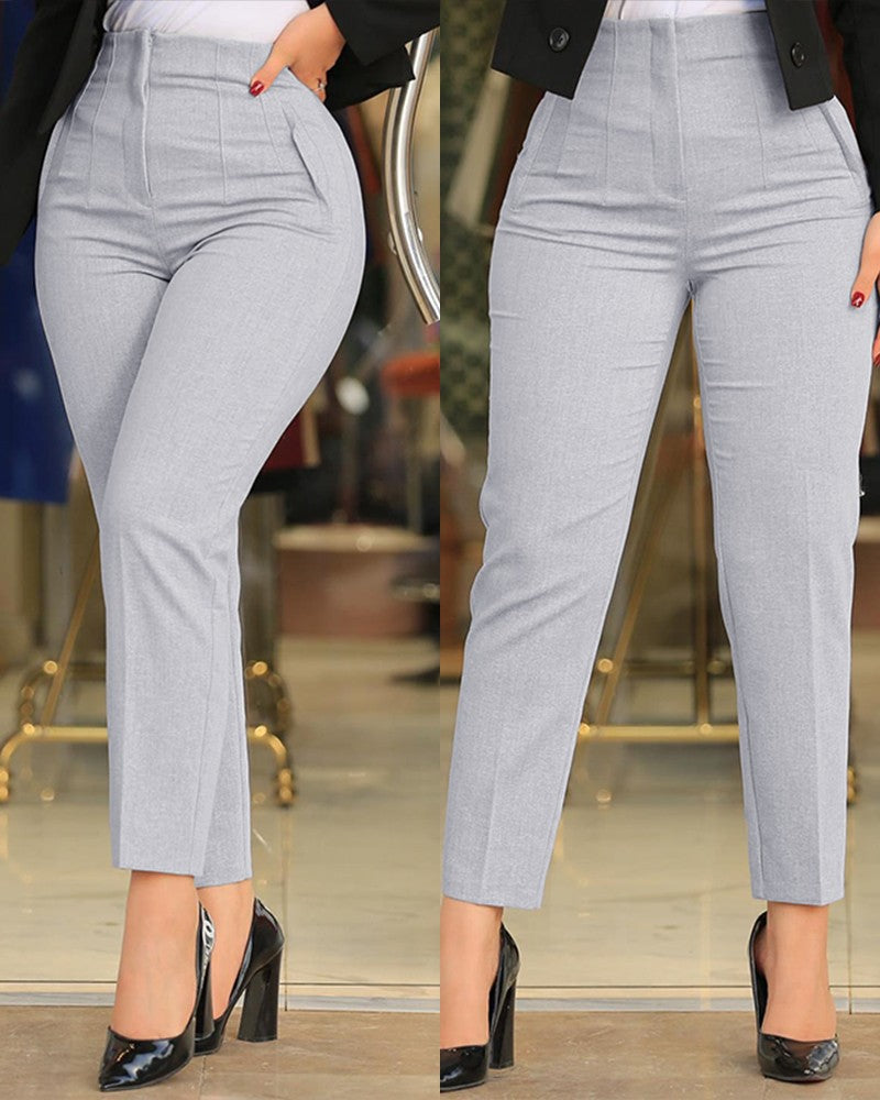 Women High-Waisted Slim-Fit Pleated Trousers with Straight Leg Mune Fashion