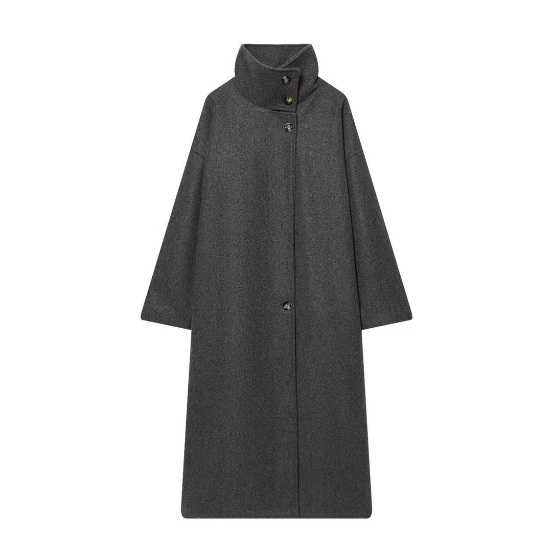 Women Longline Coat with Funnel Collar and Minimalist Front Button Placket Mune Fashion