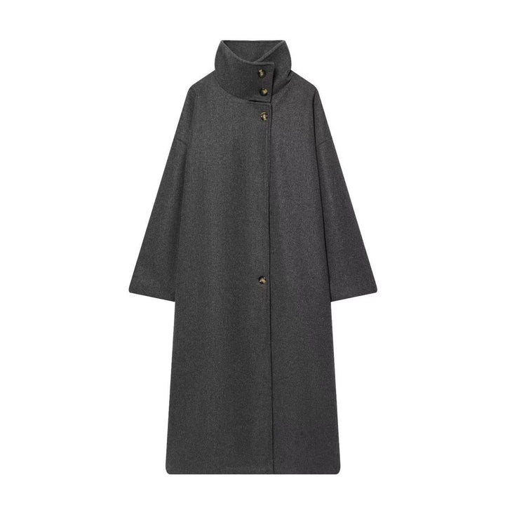 Women Longline Coat with Funnel Collar and Minimalist Front Button Placket Mune Fashion