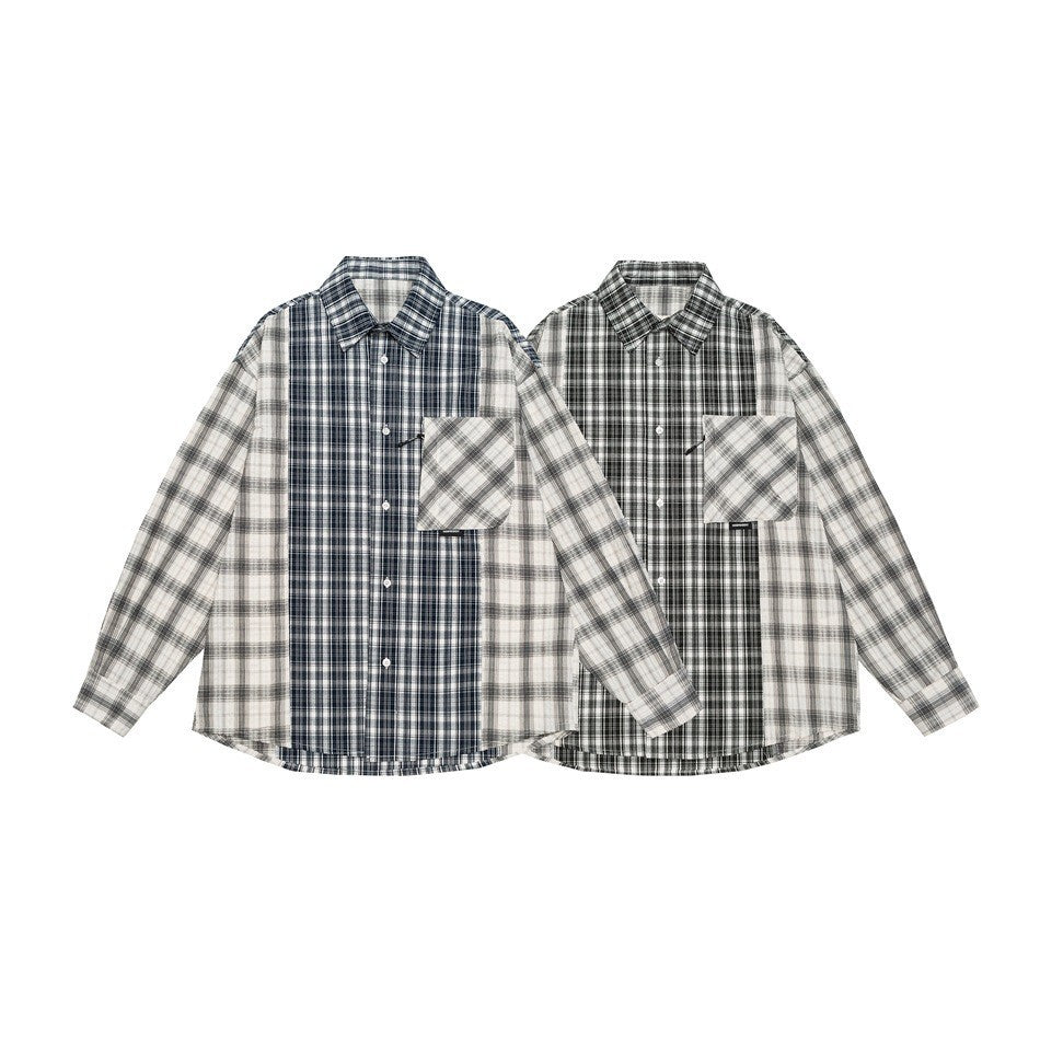 Unisex Checkered Overshirt in Patchwork Look with Chest Pocket Mune Fashion