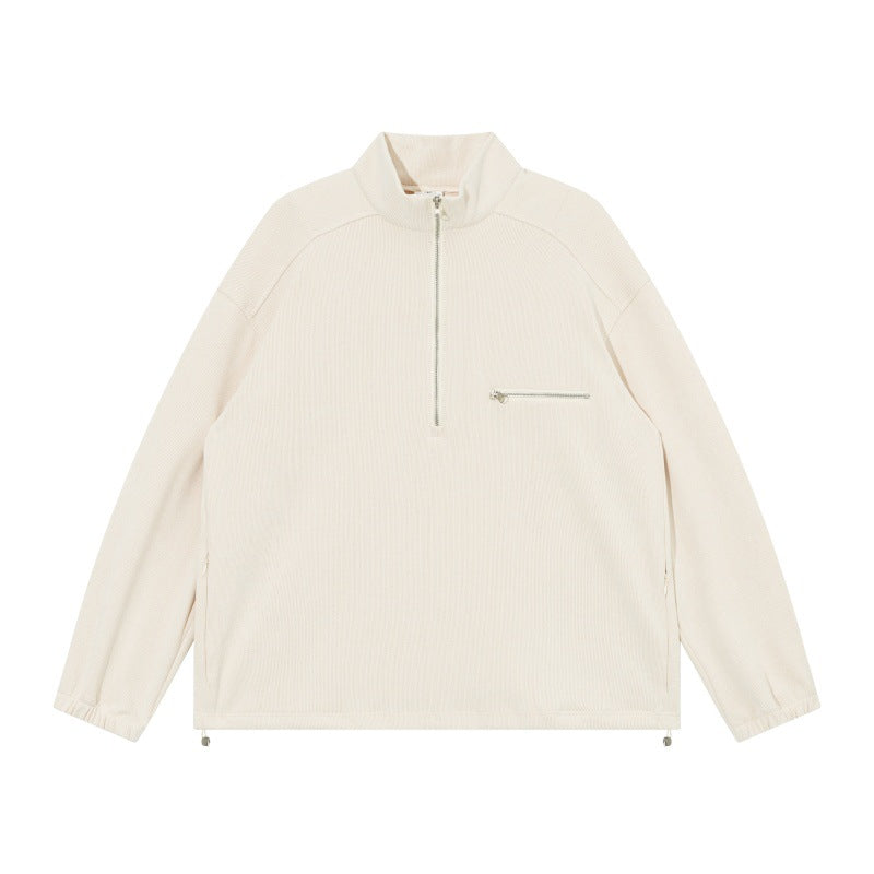 Unisex Oversize Half-zip Pullover made of cord mix with chest zip pocket and drawstring hem Mune Fashion