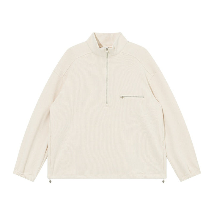 Unisex Oversize Half-zip Pullover made of cord mix with chest zip pocket and drawstring hem Mune Fashion