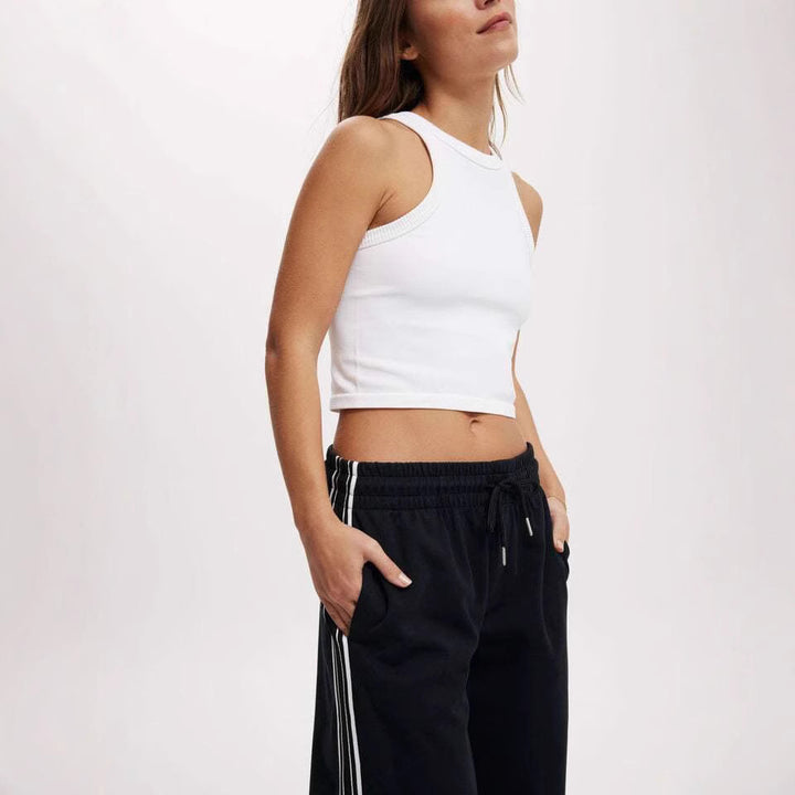 Women's Loose Jogging Pants with Drawstring, Elastic Waistband & Side Contrast Stripes Mune Fashion