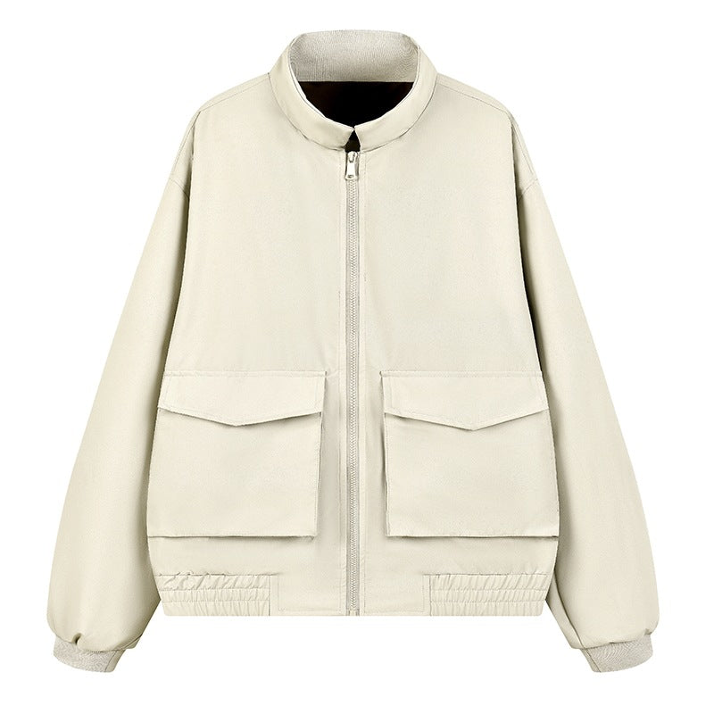 Men's Boxy Utility Bomber Jacket with Large Flap Pockets, Stand Collar & Zipper Mune Fashion