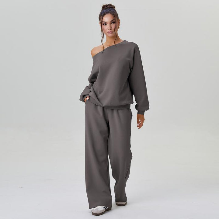 Women's nan legeres Lounge Set with one-sided shoulder detail and wide jogging pants Mune Fashion