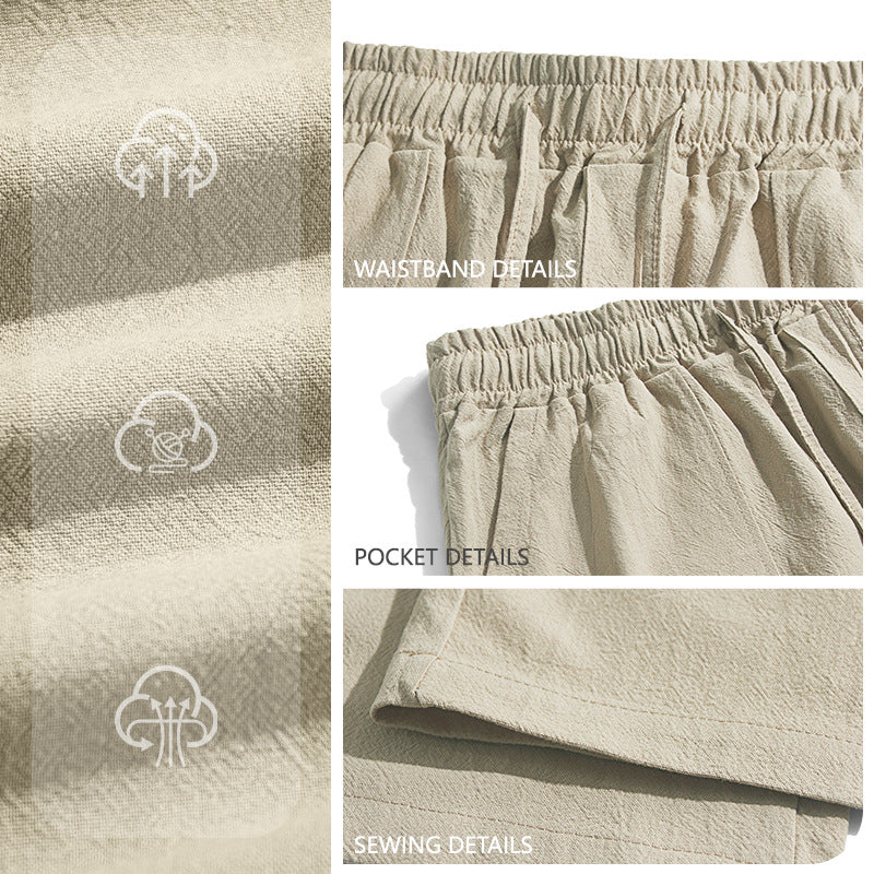Men's wide Relaxed pants made of linen blend with drawstring waistband and patch leg pockets Mune Fashion