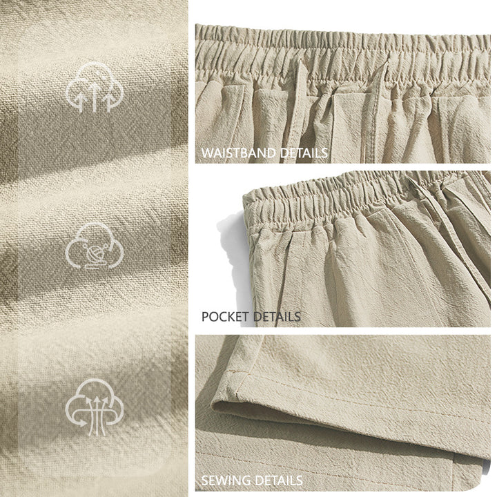 Men's wide Relaxed pants made of linen blend with drawstring waistband and patch leg pockets Mune Fashion