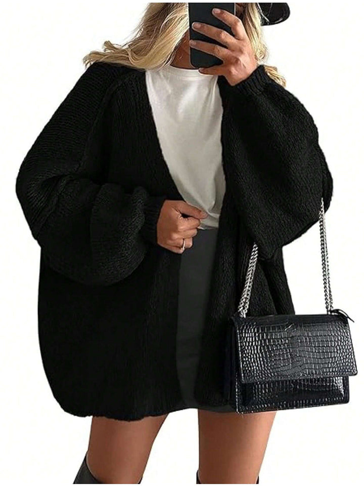 Women's Oversized Knit Cardigan with Balloon Sleeves and Open Front Mune Fashion
