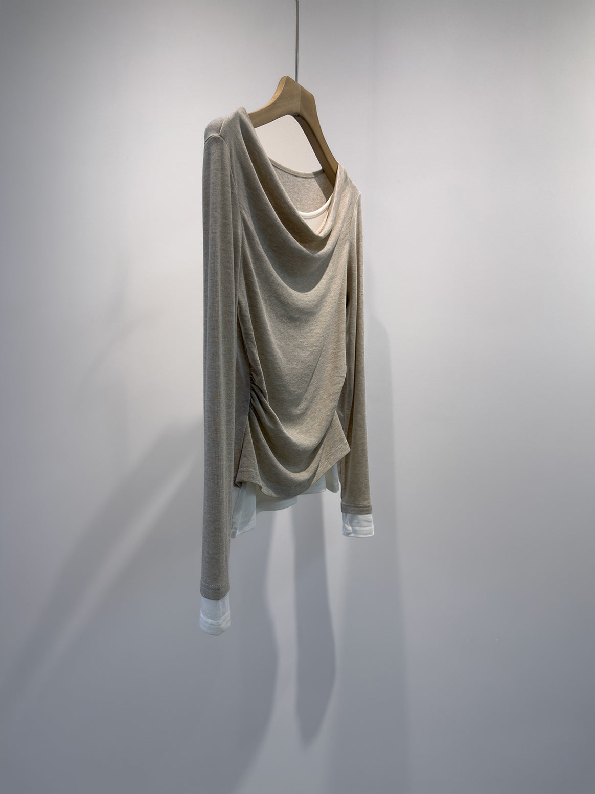 Women Draped Front Long Sleeve Top Mune Fashion