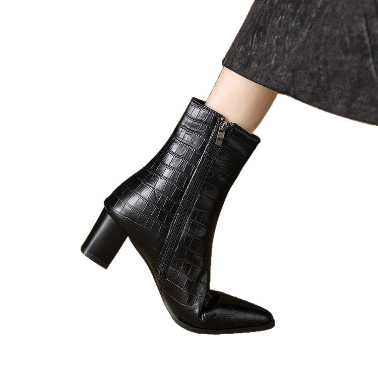 Women Elegant Croc-Effect Ankle Boots Mune Fashion