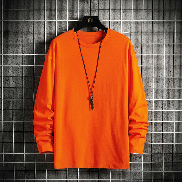 Men's Casual Cotton Basic Long Sleeve Shirt with Round Neck, Relaxed Fit and Reinforced Hem Processing Mune Fashion