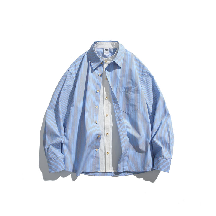 Unisex Oversized Stripe Shirt Jacket with Chest Pocket and Boxy Cut Mune Fashion