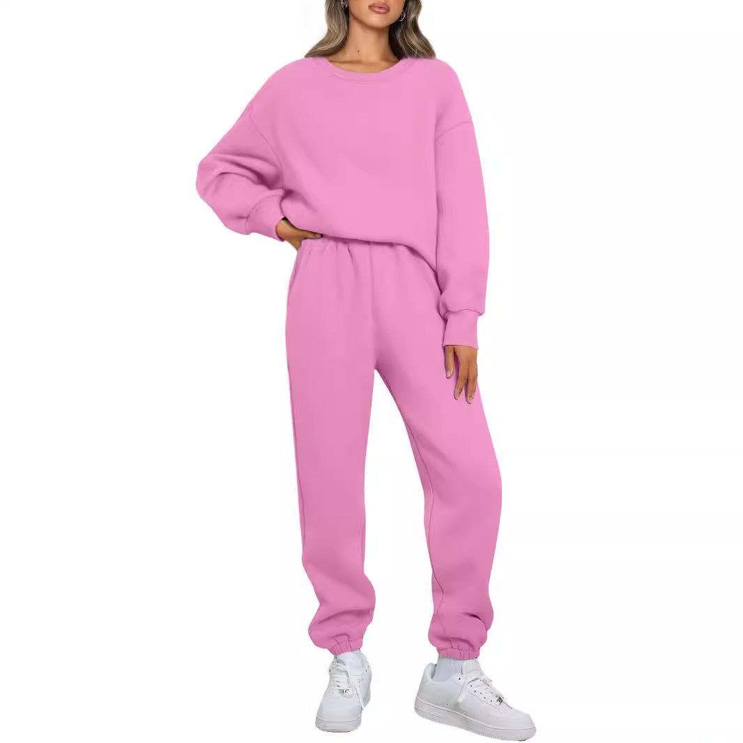 Women two-piece comfort loungewear set with oversized round neck, high-cut jogging pants and elastic ankle cuff Mune Fashion