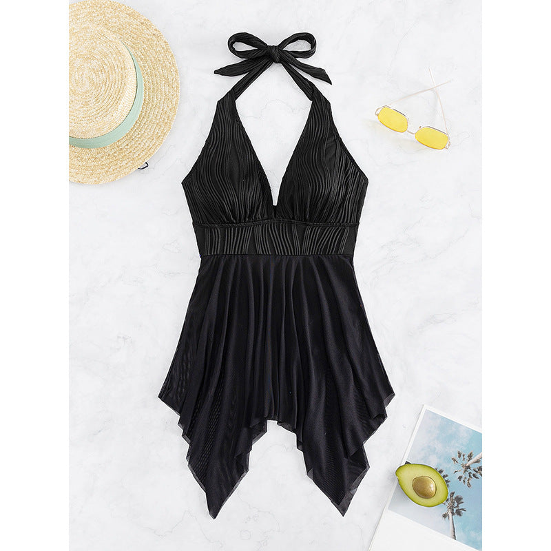 Women's Elegant Wrap Swimsuit with Deep V-Neck and Chiffon Skirt Mune Fashion