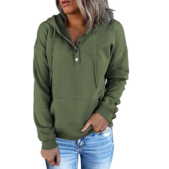 Women's hoodie with Henley button placket, kangaroo pocket, and loose fit Mune Fashion