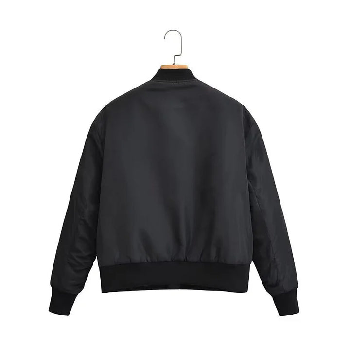 Women nan windproof satin bomber jacket with chest zipper, ribbed cuffs and light thermal lining Mune Fashion