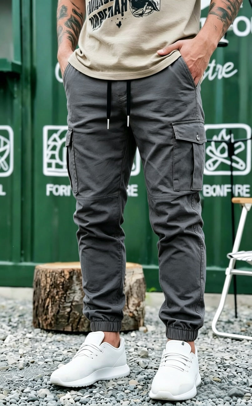 Men's Drawstring Cargo Pants in Jogger Style with Elastic Cuffs & Multiple Pockets Mune Fashion